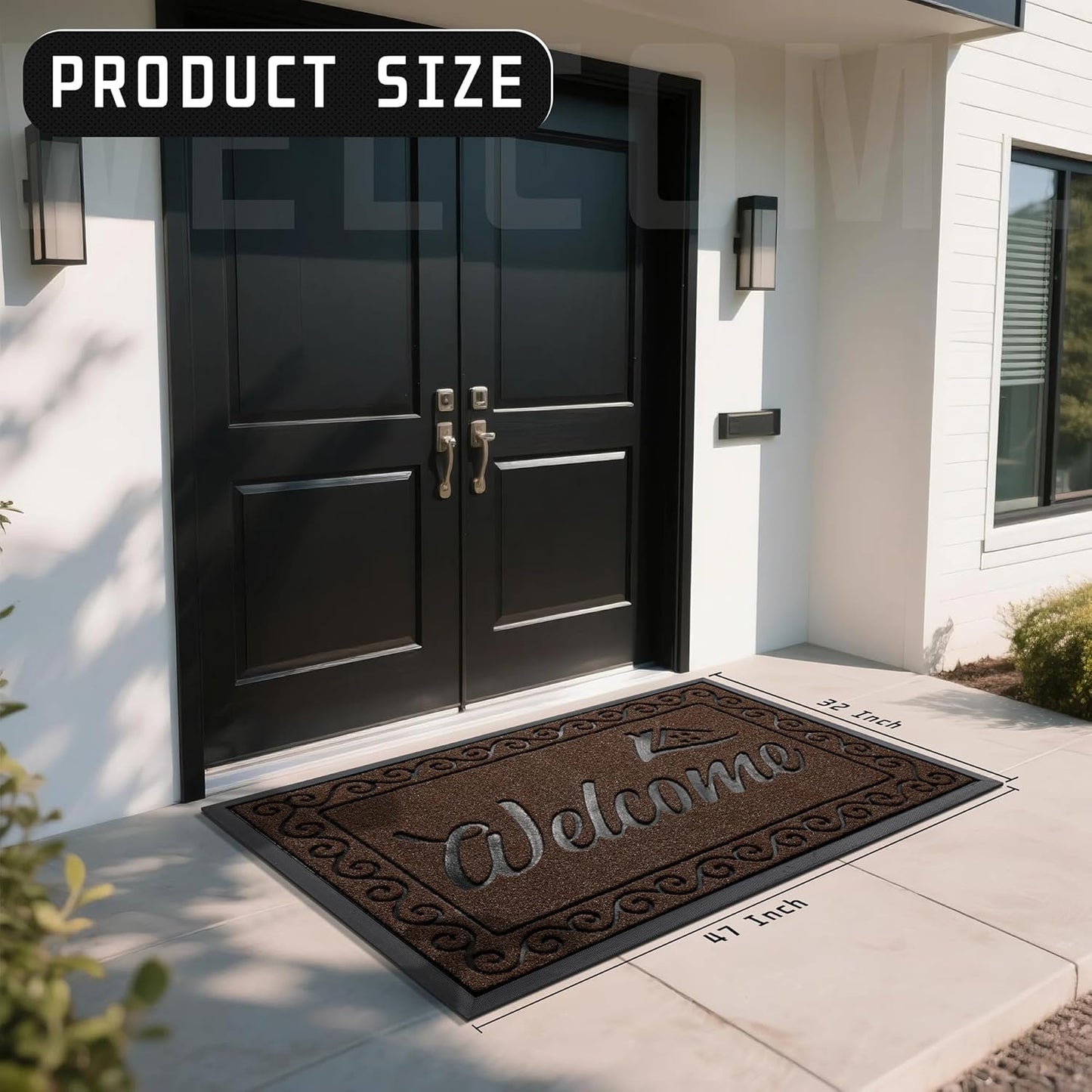 Yimobra Welcome Mat, Heavy Duty Sturdy Door Mats for Home Entrance Outdoor Indoor, Front Doormat for Outside Patio Floor Entry Porch Garage Office, Waterproof, Low Profile, 29.5x17, Black Grey