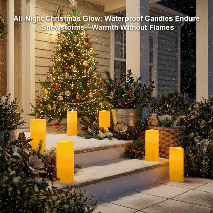 Amagic 3 Pack 4"x 6"8" 10" Outdoor Plastic Electric flameless Candles with Remote Control and Timer, Battery Operated Flickering LED Pillar Fake Candle for Home, Wedding Decor, Ivory