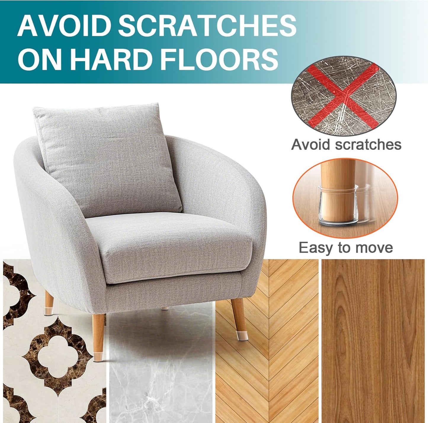 Ansible 24 Pcs Chair Leg Floor Protectors Square, Silicone Felt Furniture Leg Pads Caps Covers for Hardwood Floors (Fit:1-1/16" to 1-5/8")