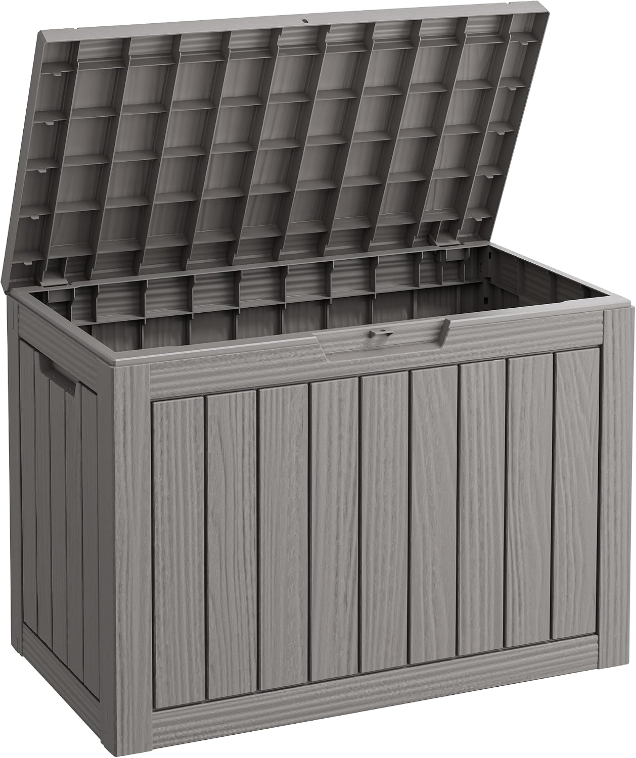 Fancyango 75 Gallon Outdoor Deck Box Waterproof, Large Storage Box for Patio, Resin Storage Bench Lockable for Garden Tools, Package Delivery, Black
