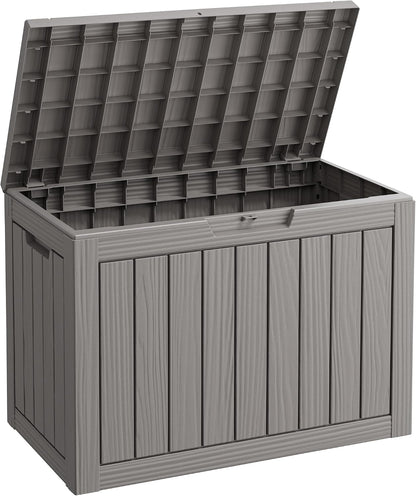 Fancyango 75 Gallon Outdoor Deck Box Waterproof, Large Storage Box for Patio, Resin Storage Bench Lockable for Garden Tools, Package Delivery, Black