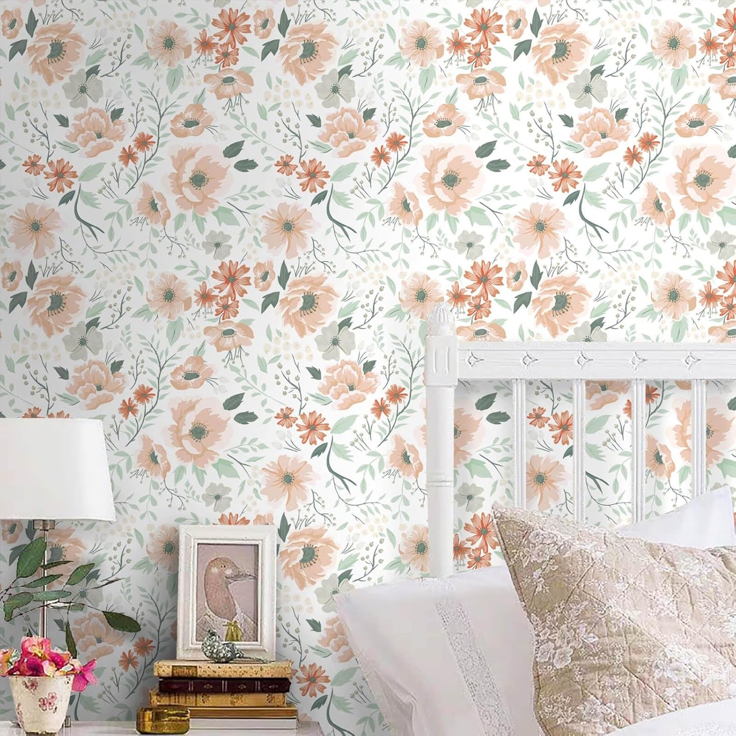 Heroad 16.1''x118'' Floral Peel and Stick Wallpaper Vintage Contact Paper Pink Rose Wall Paper Removable Renter Friendly Wallpaper for Bathroom Bedroom Nursery Waterproof Self Adhesive Vinyl Rolls