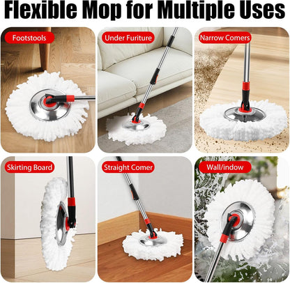 Spin Mop and Bucket with Wringer Set,360° Mop and Bucket System with 3 Microfiber Mop Refills and 50" Extended Handle for Floor Cleaning (Black)