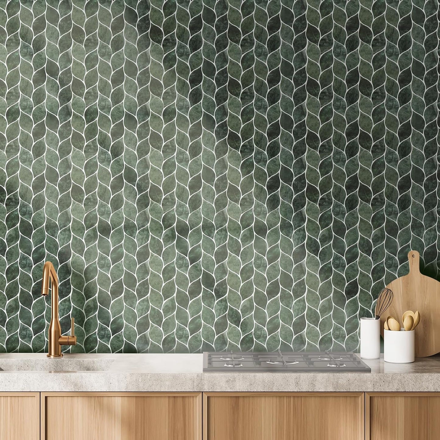 Tilingview 10 Pcs Vinyl Leaf Peel and Stick Tile for Kitchen Backsplash, Premium Self-Adhesive Tiles Plastic Wall Stickers Art Mosaics (Blue Gray)
