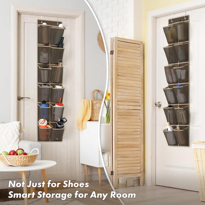 Simple Houseware 24 Pockets - 2PK 12 Large Pockets Over Door Hanging Shoe Organizer, Grey