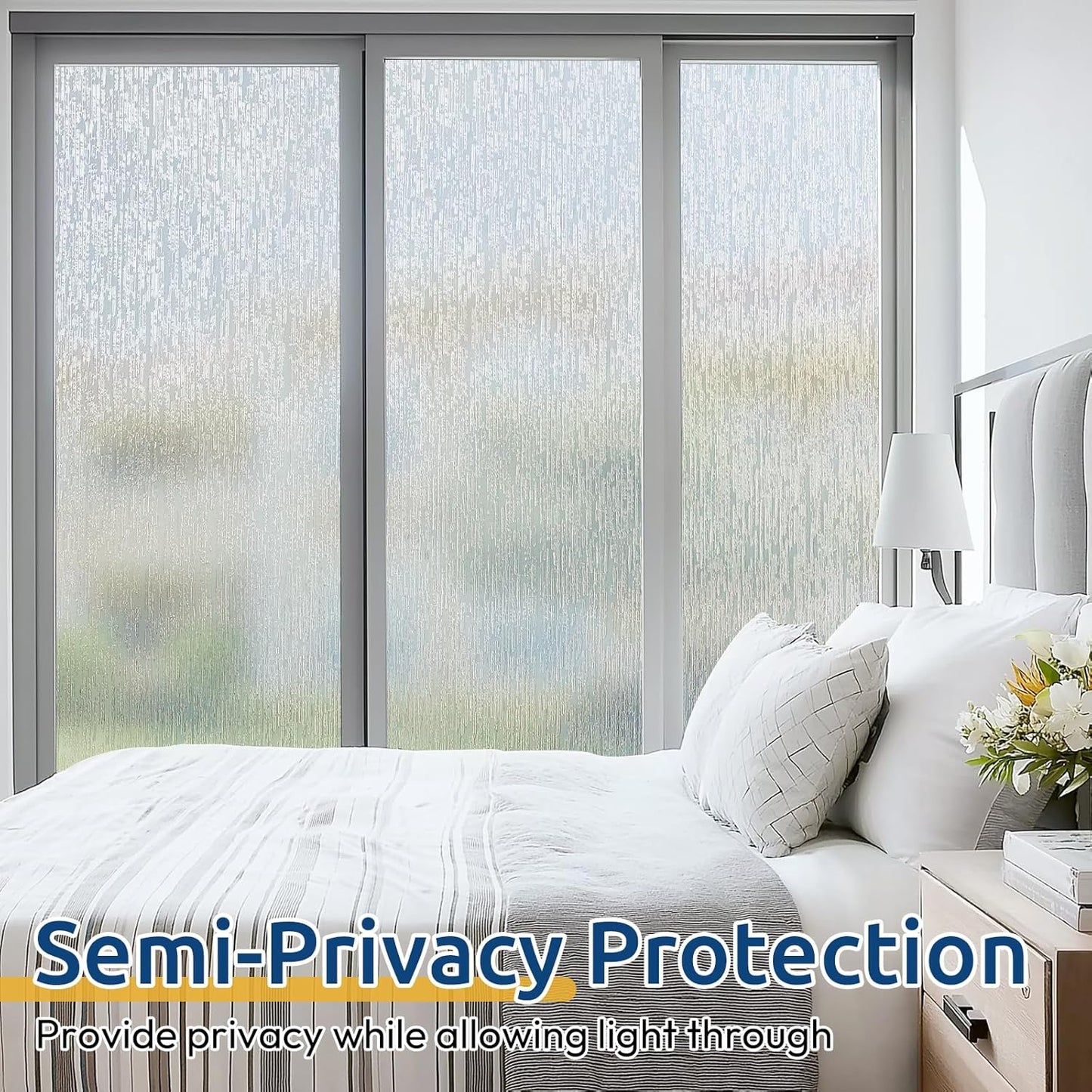 rabbitgoo Window Privacy Film Frosted Glass Film Removable Vinyl Door Coverings UV Blocking Decorative Static Cling Non-Adhesive Window Clings Sticker for Home Decor, 17.5 x 78.7 Inches
