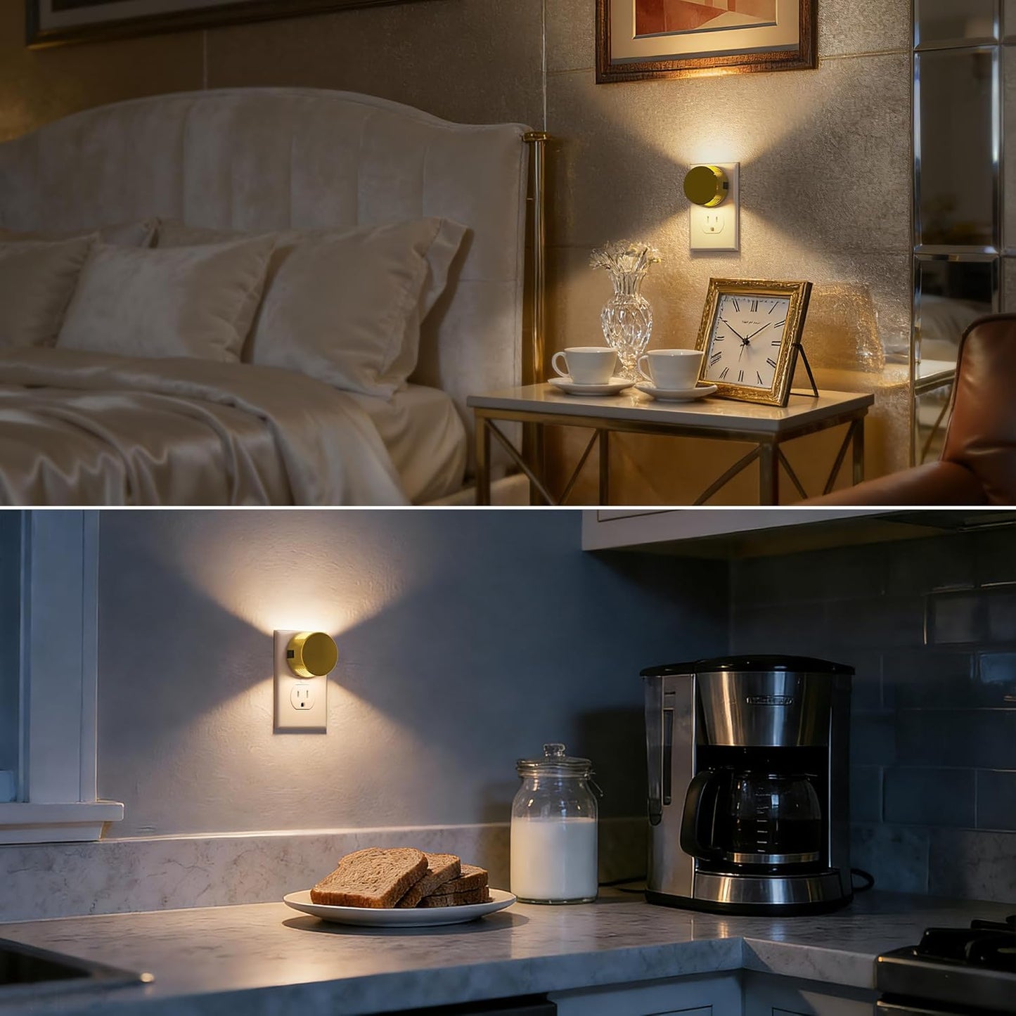 Briignite Night Lights Plug into Wall [2 Pack], White Night Light Dusk to Dawn Sensor Nightlight, Brightness Adjustable 3000K Soft White, Plug in Night Light for Bedroom, Hallway, Stairs, Kitchen