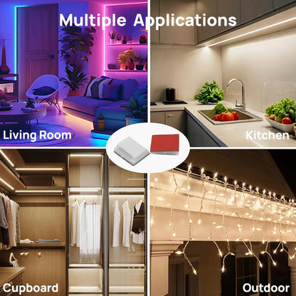 120PCS LED Strip Light Clips, Self-Adhesive Mounting Clips & Mini Cable Clips for 6mm/8mm/10mm Wide Strip Lights, Adhesive Wire Clips Wall Holder for 3528/5050/2835 SMD, Cable Management Solution