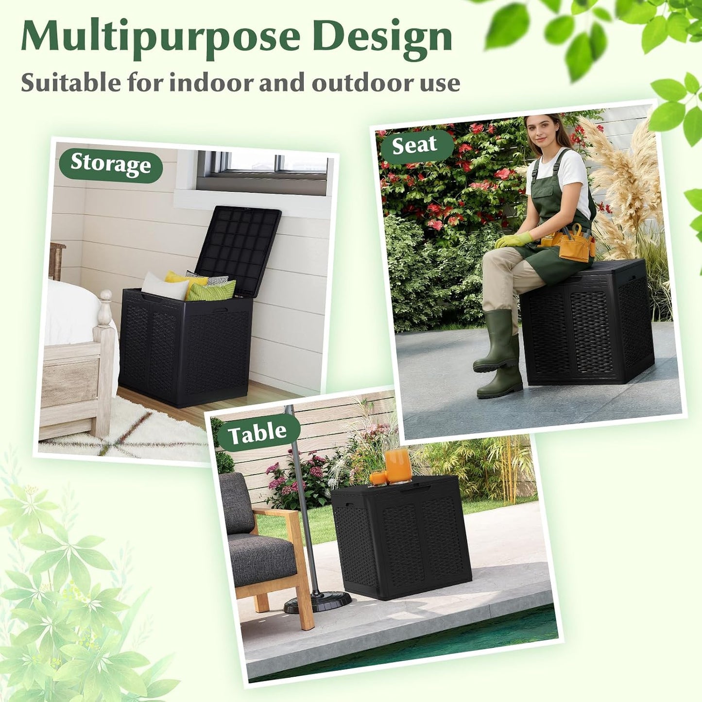 Tangkula 25 Gallon Waterproof Outdoor Storage Box with Lockable Lid | PP Resin, Wicker Patterned, Indoor Outdoor Use, Portable, Versatility, for Deck, Pool, Patio Cushions, Garden Tools