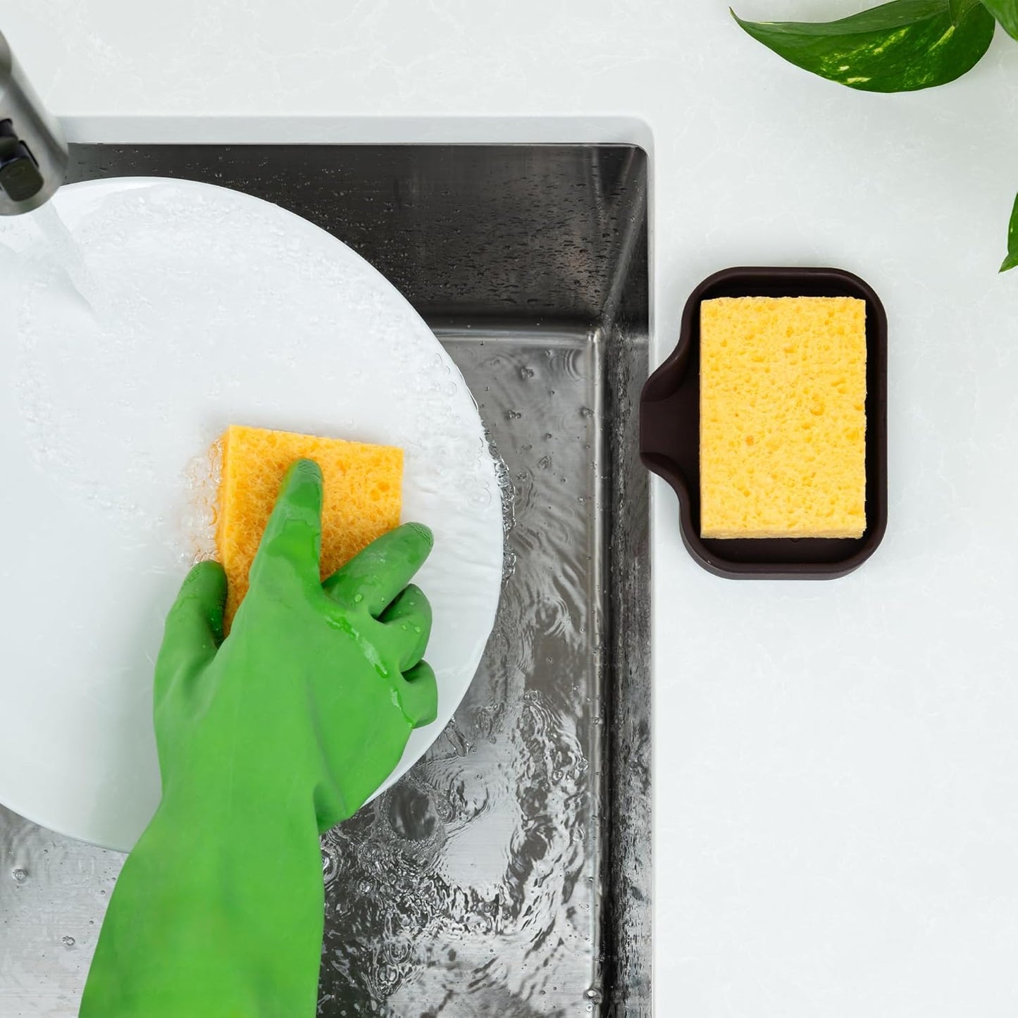 Zulay Kitchen (9x3.5in) Sponge Holder for Kitchen Sink - Flexible Heavy-Duty Multipurpose Sink Caddy - Counter Organizer for Kitchen, Bathroom, Makeup, Trinkets & More! (Grey)
