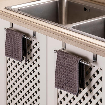 Cabinet Door Towel Bar, Kitchen Towel Holder, Matte Black 2 Pack | Extended Anti-Slip Arm, EVA Scratch Guard Pads, No-Drill Install, Stainless Steel Dish Towel Holder, Kitchen Towel Rack