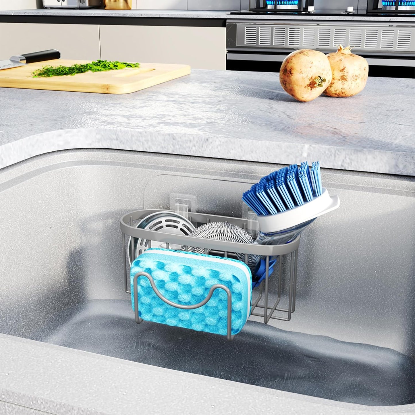 HapiRm Multifunctional Sponge Holder with Unique M-Shaped, 2 Installation Methods Kitchen Sink Caddy Organizer, Rustproof Stainless Steel Kitchen Organizers and Storage Essentials - Black