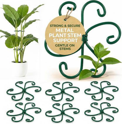 6 Pack Metal Plant Stem Supports for Indoor Plants (Green) - Houseplant Climbing Stem Supports and Stabilizer for Outdoor Plants