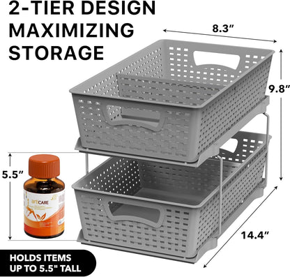 Simple Houseware 2 Tier Bathroom Organizer Tray Pull-Out Sliding Drawer/Under-Sink Storage, Clear