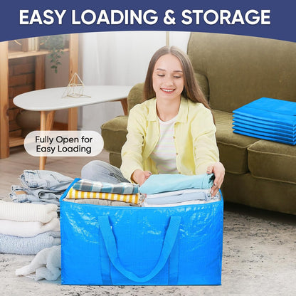 TICONN 4 Pack Extra Large Moving Bags Heavy Duty with Zippers & Carrying Handles, Durable Storage Bags Moving Boxes for Closet Organizers and Storage (4 Pack, Blue)