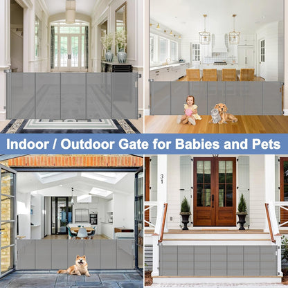 Reinforced Retractable Baby Gates with Support Beam 60" Wide Retractable Dog Gate Indoor Prevent Children and Dogs from Crawling Under Outdoor Dog Gate for Deck Mesh Gates for Kids or Pets, Black