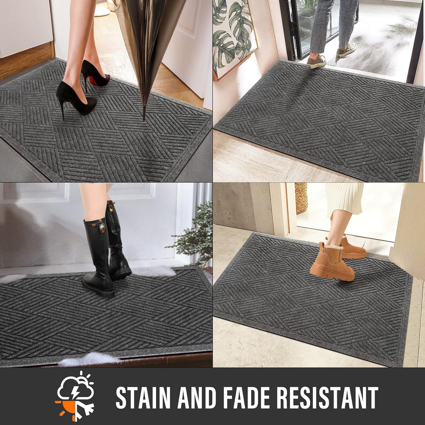 HIYARD Sturdy Front Door Mat, Absorbent Muddy Dirt Resist Welcome Door Mats Outdoor Indoor, Stain and Fade Resistant, Non-Slip Rubber Backing Low Profile Doormat for Entryway, 30×17, Beige