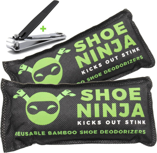 Charcoal Shoe Deodorizer Inserts - Shoe Odor Eliminator - Activated Charcoal Shoe Deodorizer Bags to Absorb Shoe Smell - Pack of 4 Shoe Smell Eliminator with Nail Clippers