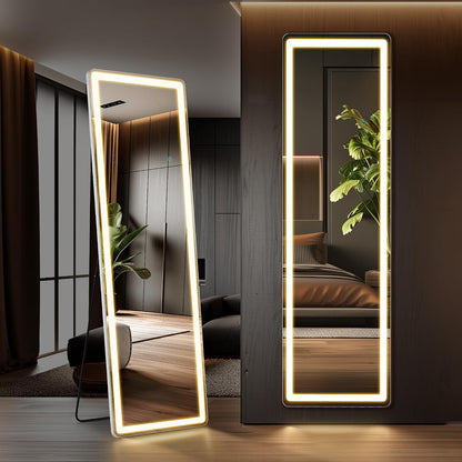 Arched Mirror Full Length, Upgraded 16"x59" Body Wall Mirrors with Shatter-Proof Glass, Floor Standing, Hanging or Leaning, Tall Arch Mirror with Stand Aluminum Alloy Frame for Bedroom, Black