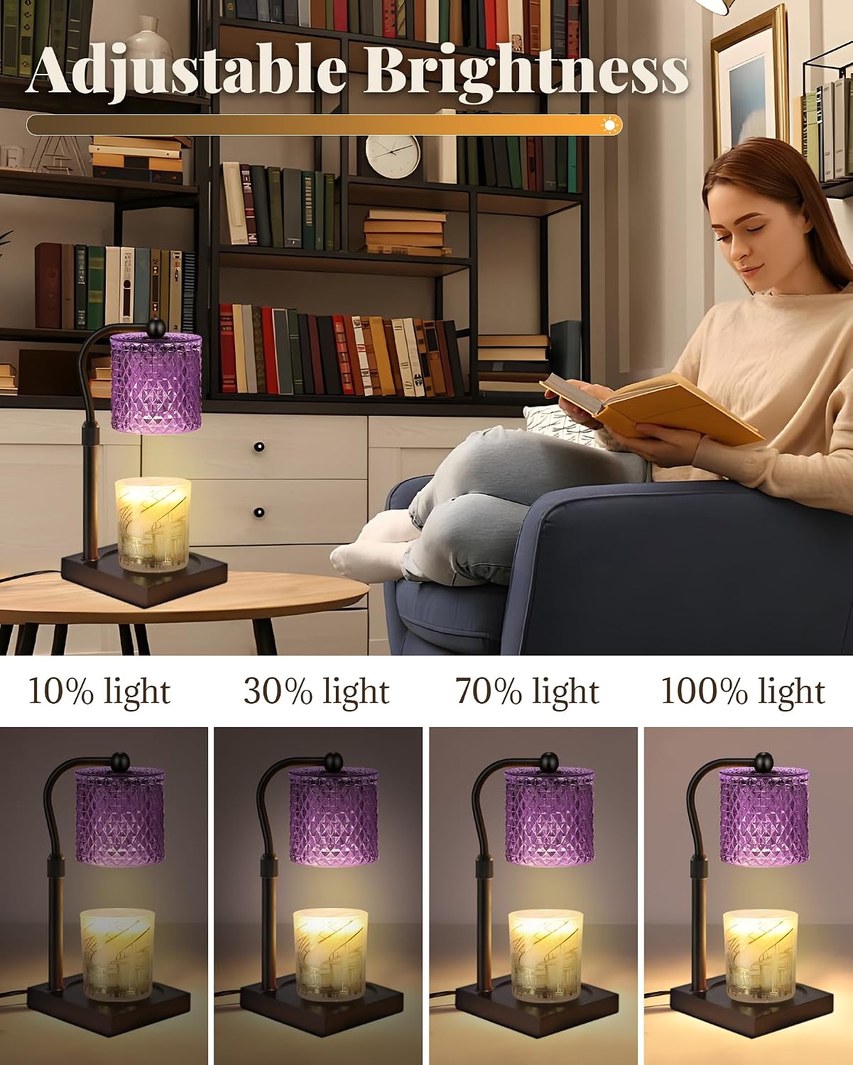Candle Warmer Lamp with Timer Dimmer Adjustable Height, Mothers Day Gifts for Mom, Birthday Gifts for Women, House Warming New Home Decor, Electric Wax Warmer for Jar Candles, Gold