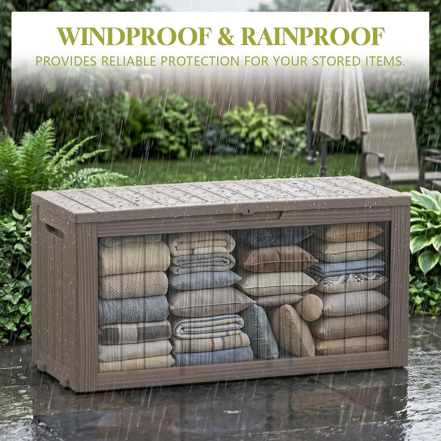 Waterproof Outdoor Storage Box Outside Deck Box Lockable Resin Bench UV Resistant Furniture Cushion Pool Tool Float Bin Patio Garden Porch (Black, 120 Gallon)