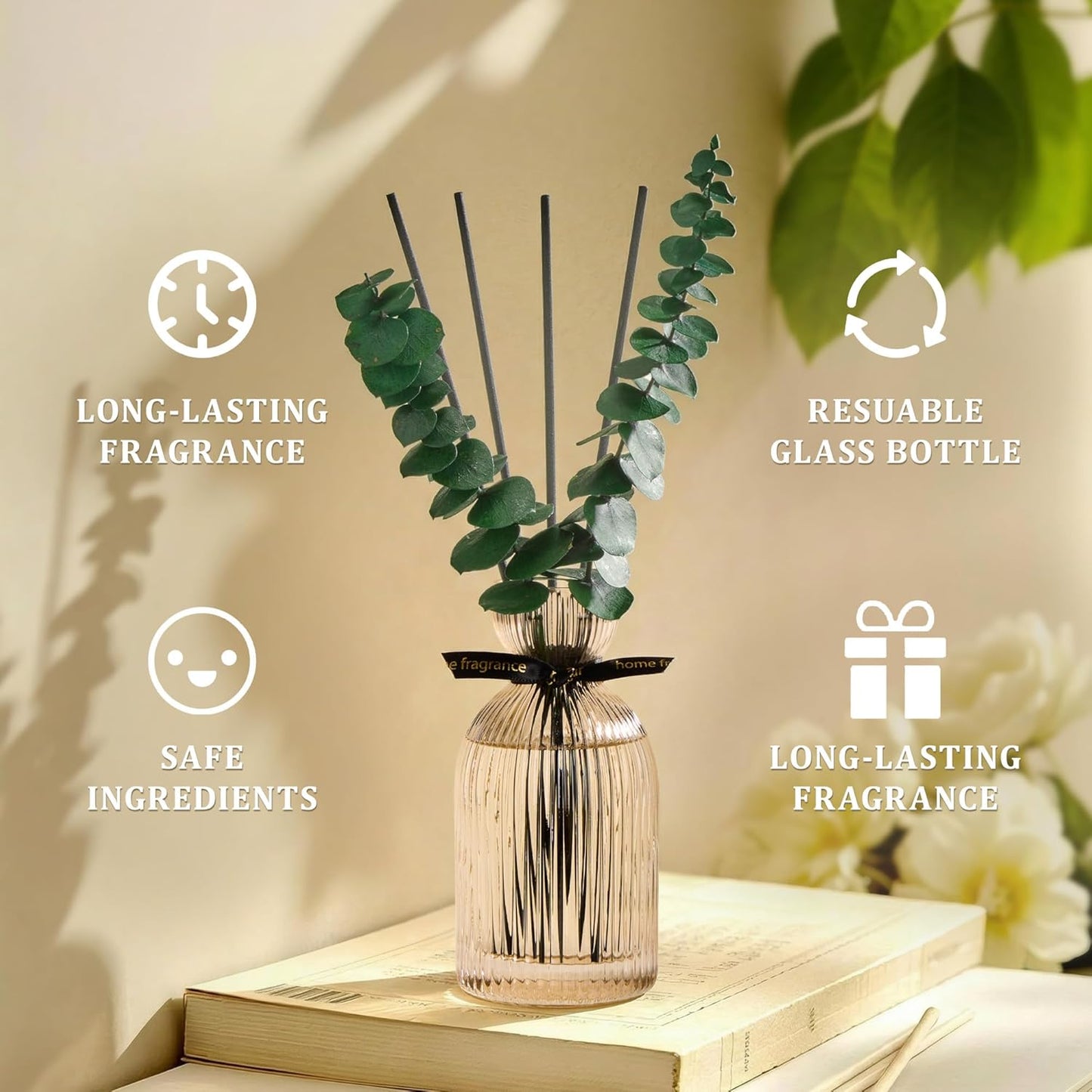 Airkeep Reed Diffuser Set 6.76 oz – Cherry Blossom Home Fragrance with Eucalyptus Sticks – Decorative Glass Bottle for Bathroom, Bedroom & Living Room Décor – Gift Ready