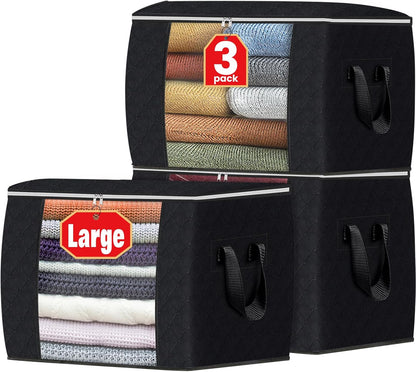 Fab totes 6 Pack Storage Bags for Clothes and Blanket, Foldable Closet Organizers and Storage with Zippers, Clear Window and Handles, Fabric Storage Bins for Sweater, Comforter, Bedding,Linen Sheets