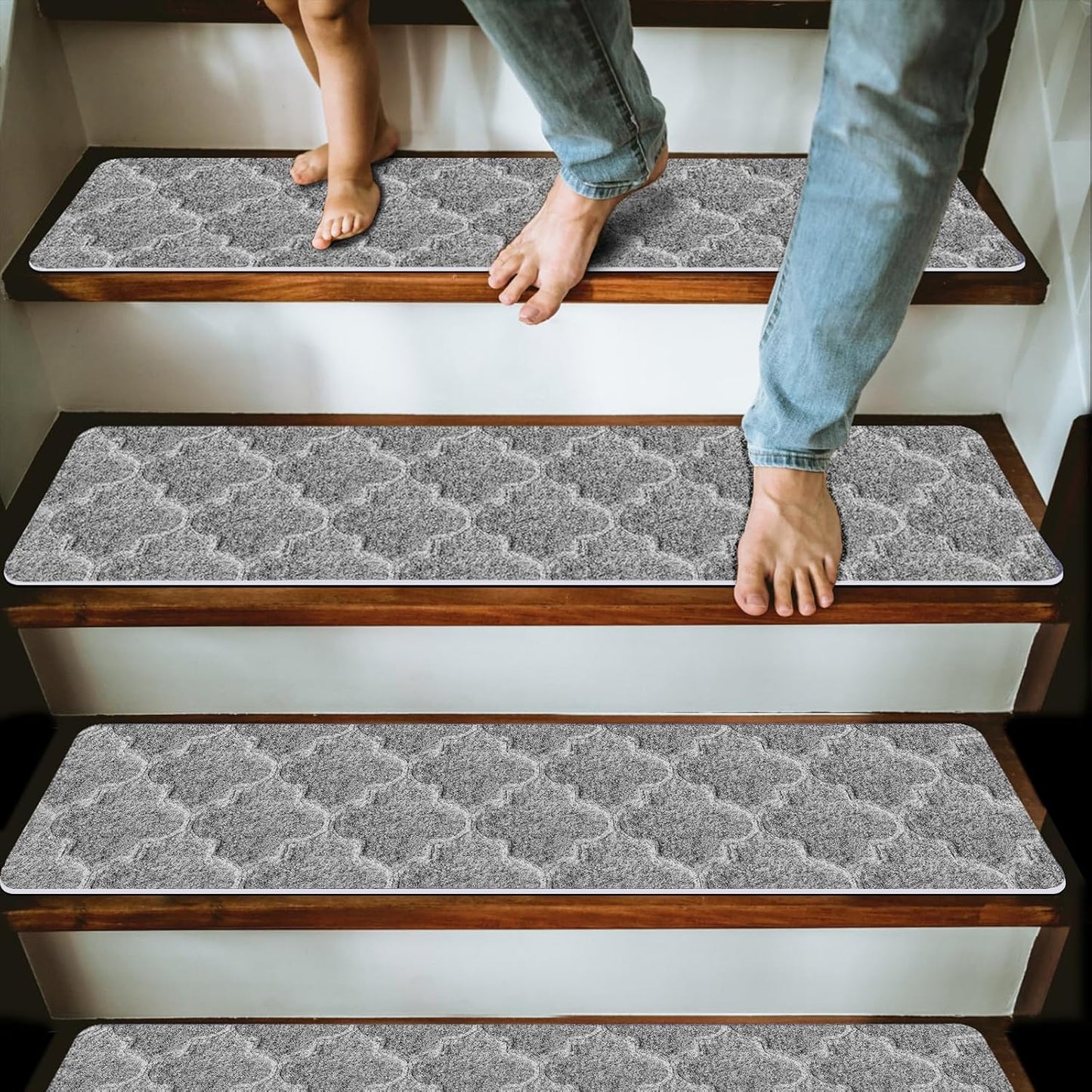 15 Pack Non Slip Stair Treads,8" X 30" Non Slip Carpet Stair Treads with Reusable Adhesive Rubber Backing,Staircase Step Treads Carpet Treads for Wooden Steps Indoor (Dark Gray)