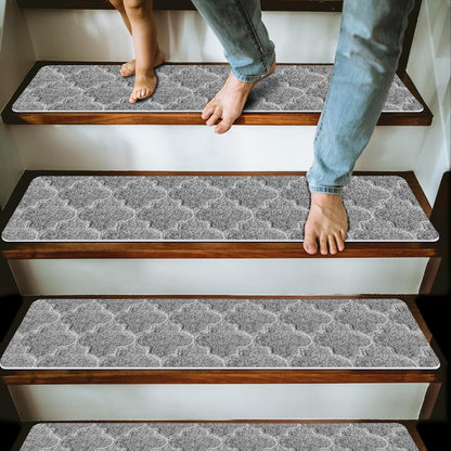 15 Pack Non Slip Stair Treads,8" X 30" Non Slip Carpet Stair Treads with Reusable Adhesive Rubber Backing,Staircase Step Treads Carpet Treads for Wooden Steps Indoor (Dark Gray)