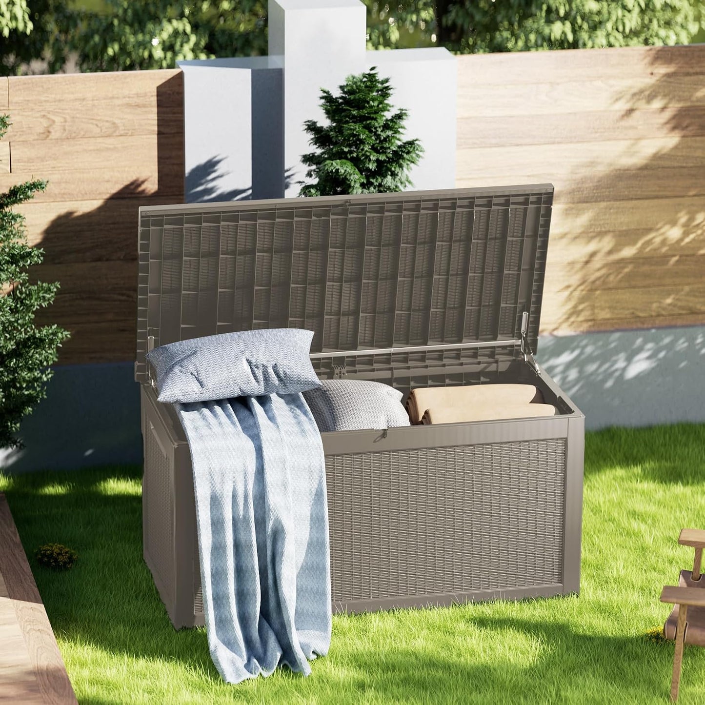 Outdoor Storage Box, 320 Gallon Waterproof Deck Box [Upgraded 3.0], Dual Gas-Spring Ultimate Resin Organizer for King Cushions, Heavy-Duty Lockable Estate Storage Bench, Backyard BBQ, Black