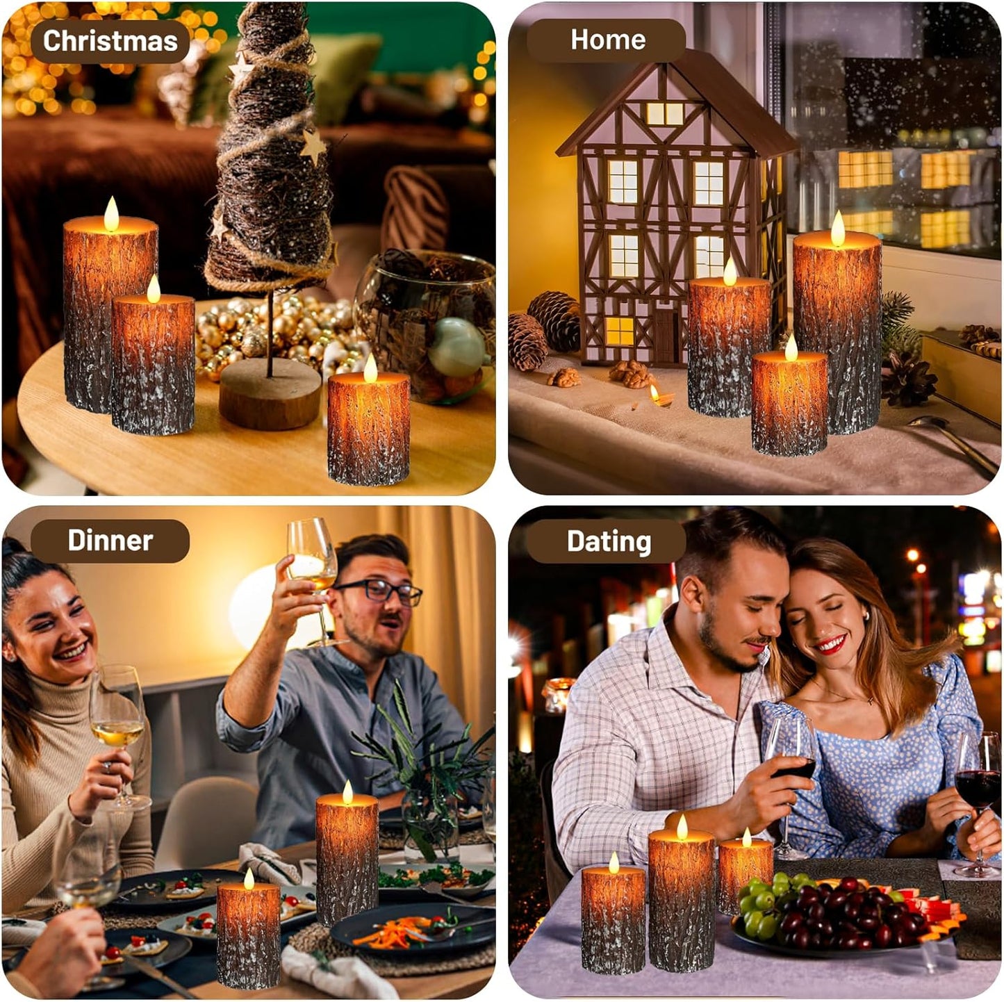Flameless Candles Lights, Set of 3 Flickering LED Candles with Remote & Timer, Dimmable Electric Pillar Candles Battery Operated, Green Candles for Home St. Patrick’s Day Christmas Decor (Green)