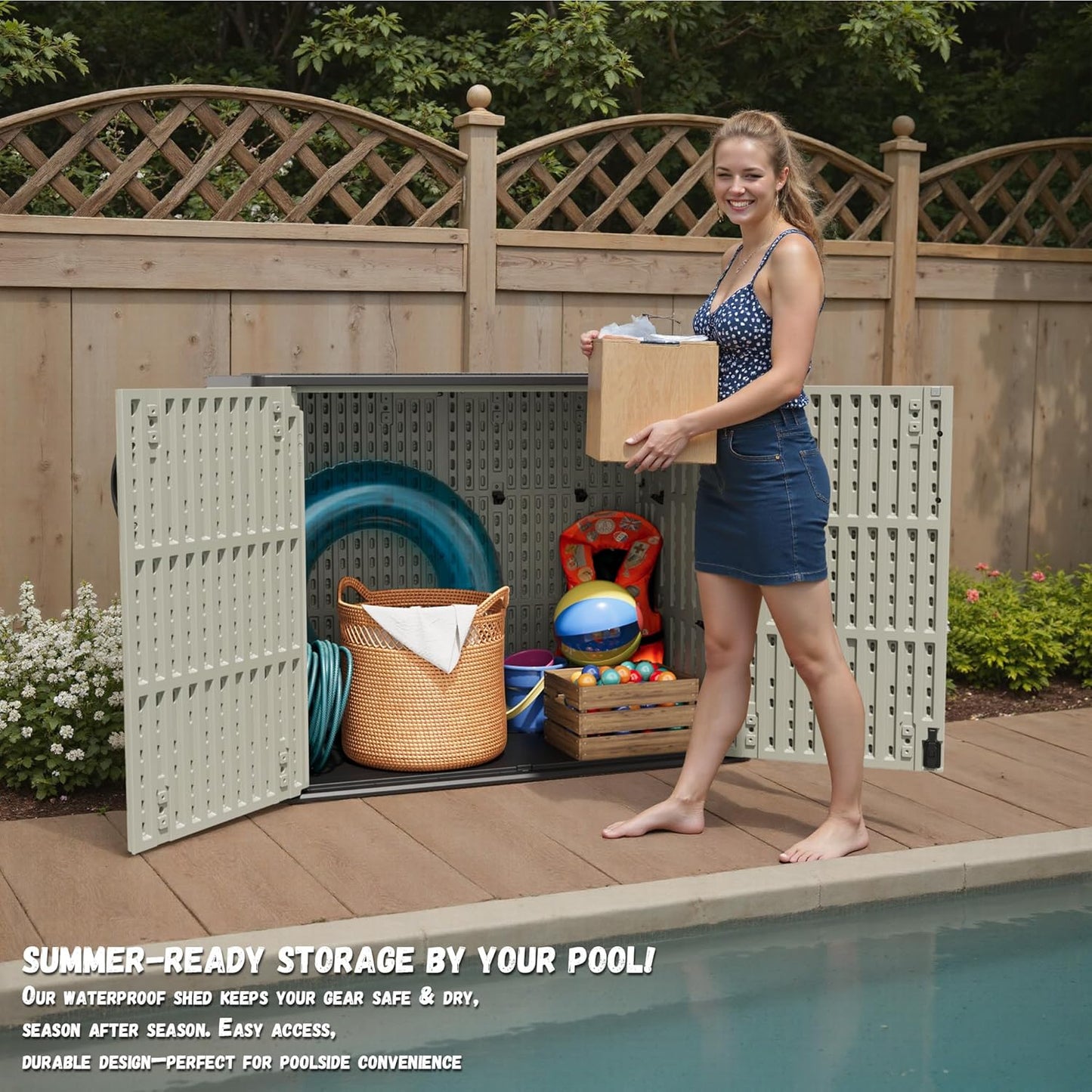 Patiowell 26 Cu.ft Outdoor Storage Cabinet with Lockable Door, Waterproof Horizontal Storage Shed for Tools and Patio Furniture, All-Weather Resin Shed Easy Assemble for Pool or Backyards, Brown