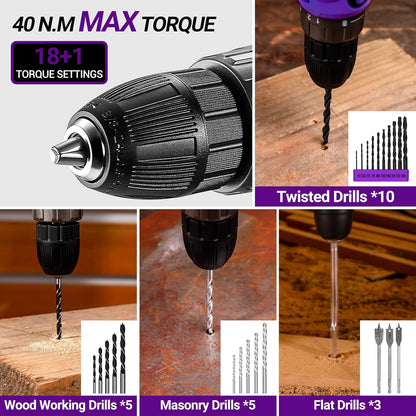 Cordless Drill Tool Kit Set: 20V Power Drill Tool Box with Battery Electric Drill Driver for Men Home Hand Repair Basic Toolbox Tools Sets Drills Case