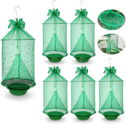 4 Pack Reusable Ranch Fly Trap Hanging, Fly Traps Outdoor Fly Catcher Killer Hunter Cage Control, Farm Horse Stable Fly Trap for Orchard, Barn, Garden