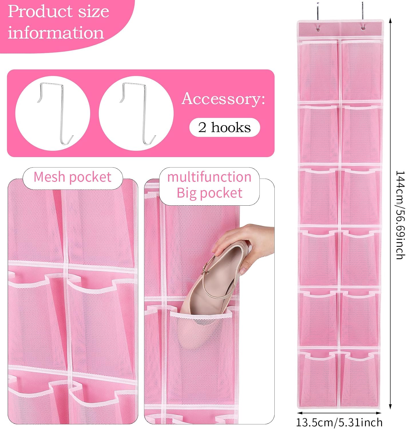 GOMAJI Over the Door 12 Pocket Hanging Shoe Organizer, Gray