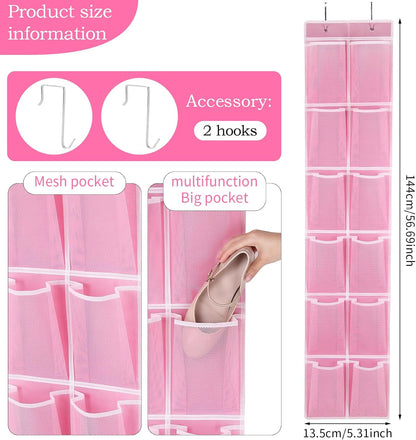 GOMAJI Over the Door 12 Pocket Hanging Shoe Organizer, Gray