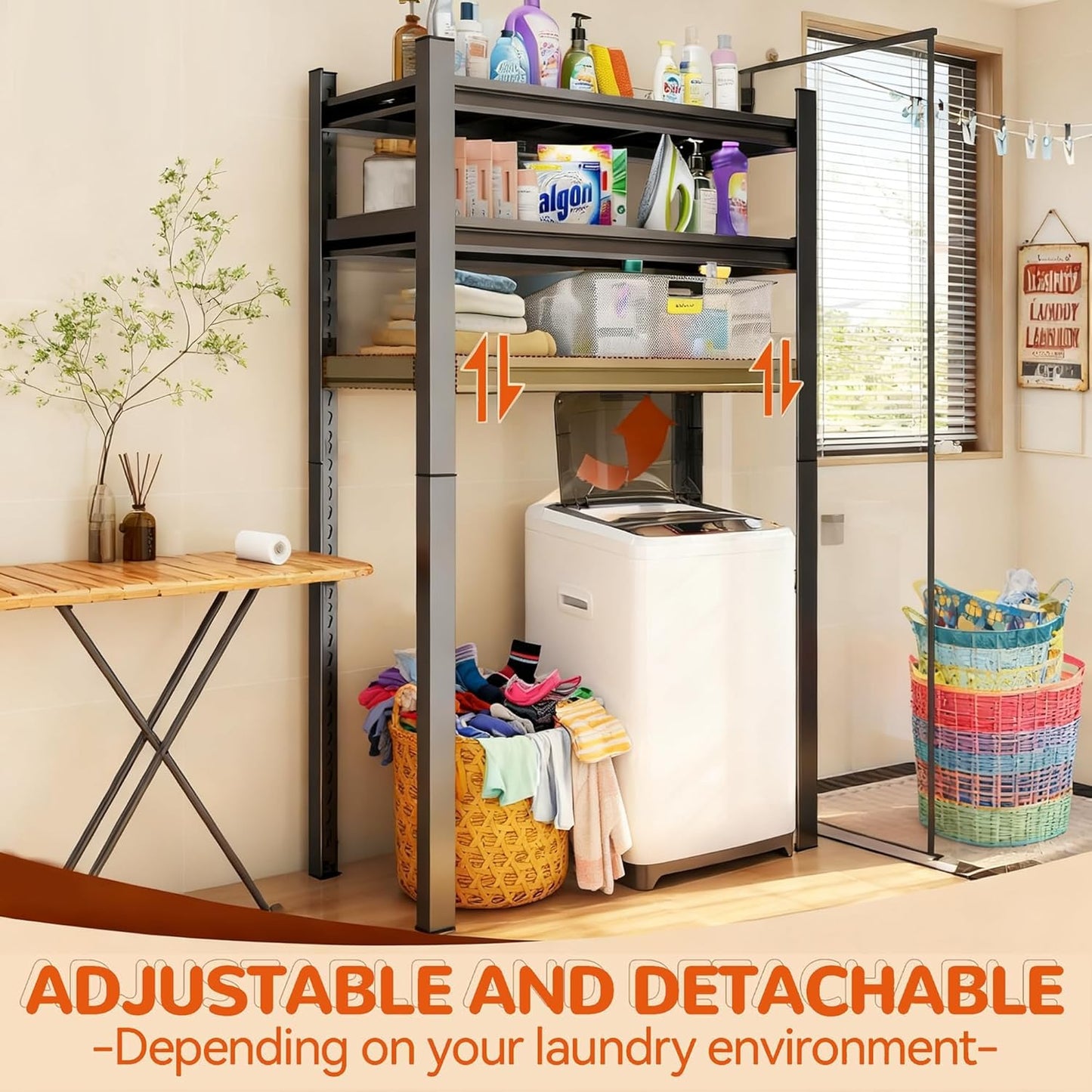 Over The Washer and Dryer Storage Shelf, Height-Adjustable 4-Tier Metal Heavy Duty Over The Washer, Organizer Rack for Washer Dryer, Laundry Room Organizer Rack, Multi-Functional Storage Shelf