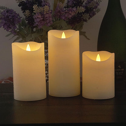 Battery Operated Flameless Candles with Remote Timer Real Wax Realistic Bright Flicker Flickering Electric Electronic LED Pillar Lights Home Wedding Party Decorations Set of 3 Rustic Texture Gray Grey
