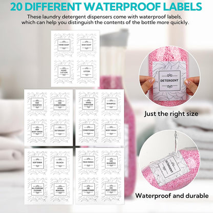VZZNN 4 Pack Laundry Bottles 53oz Plastic Liquid Detergent Dispenser with 20 Label Laundry Room Organization for Liquid Powder Bleach Scent Booster Beads Soap Fabric Softener