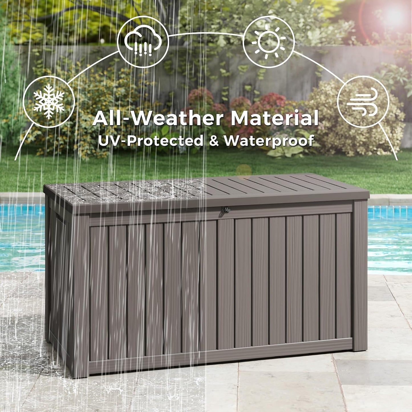 KAMABOKO 31 Gallon Outdoor Storage Box, Resin Deck Boxes Indoor and outdoor, Waterproof Storage Box Lockable Lid for Garden Tools, Package Delivery, Pool Supplies, Patio Cushions, Black