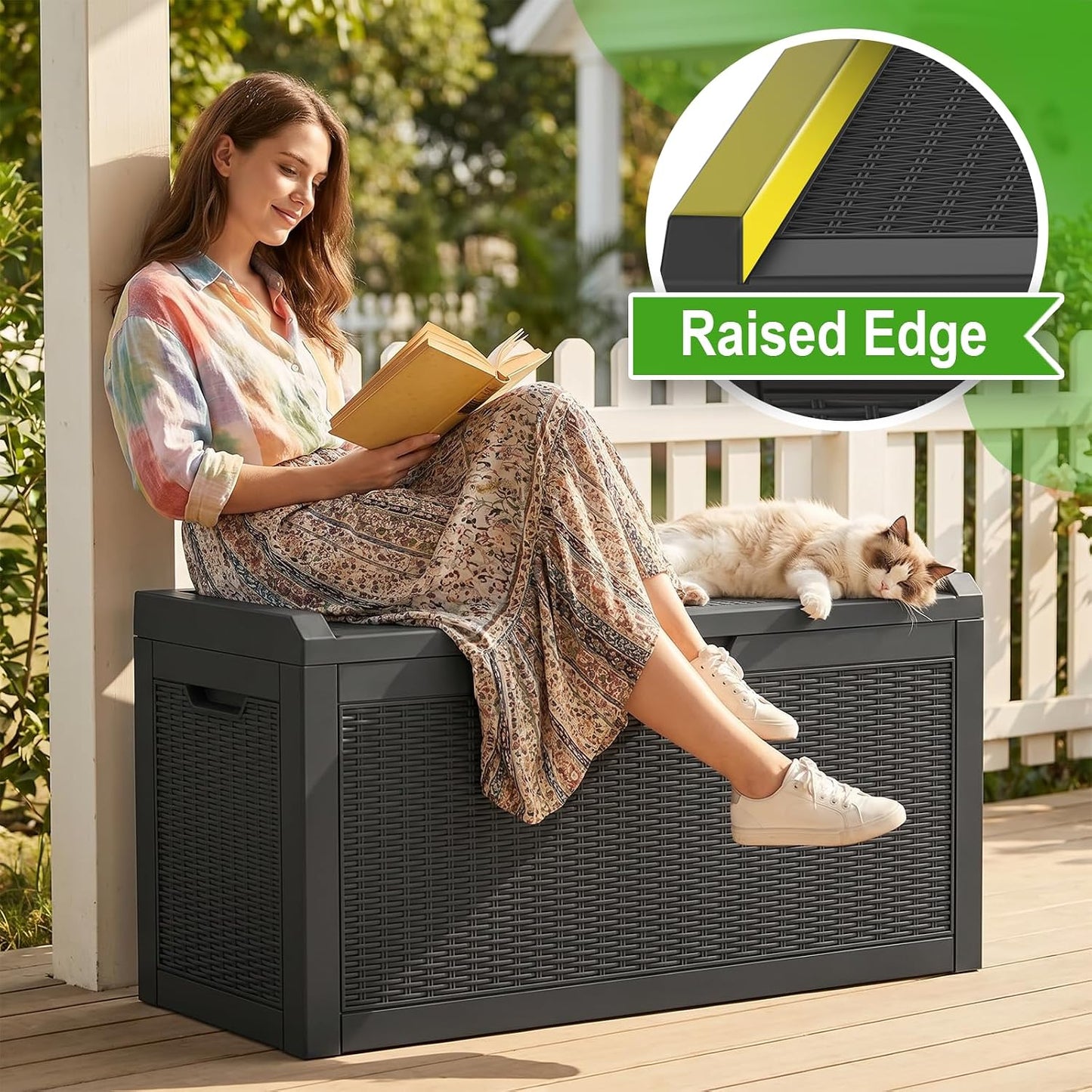 Outdoor Storage Box, 50 Gallon Waterproof Deck Storage Box, Lockable Patio Storage Bins for Package Delivery, Porch, Garden Tool, Cushions, Anti-Theft Weatherproof & UV-Resistant Parcel Drop Box