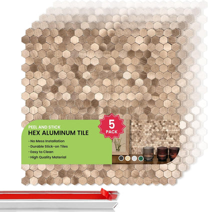 Peel and Stick Subway Backsplash Tiles, 5 Pack, 12 x 12 in, Almond | extra thick 3D wall panels, heat and water resistant wall panels, easy DIY kitchen, bathroom, laundry, fireplace wall décor
