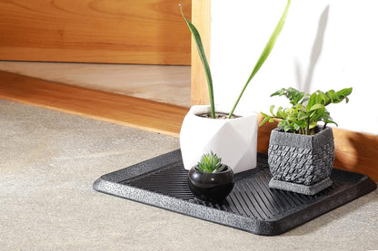 IRONGATE Heavy Duty Big Foot Boot Tray Door Mat - Set of 2 Multi Purpose Rugged Black Rubber All Weather Shoe Tray - Indoor Outdoor Entryway Garage Pet Feeding Mat Painting Projects Clean Ups - 16x18