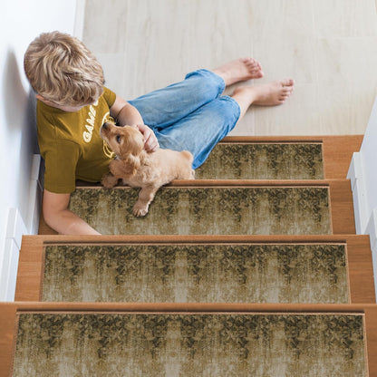Non Slip Stair Treads for Wooden Steps, 15 Pack 8"x30" Washable Carpet | 8x30 in soft chenille polyester stair treads with reusable TPE backing for indoor wood stairs, dogs, kids, and seniors