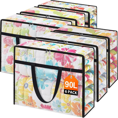 4 Packs Clear Under Bed Storage Containers - 60 L Large Capacity Clothes Storage Bags with Lid & Sturdy Handles, Foldable Moving Bags, Clothing Organizer Totes for Bedding, Comforter, Sheet