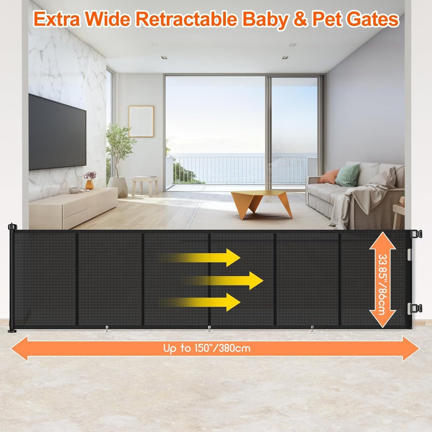 71 inch Retractable Baby Gates, EZIGO Extra Wide Baby Gate for Large Opening Extra Long Mesh Gate for Kids or Pet Dog Gate Child Safety Gate for Stairs Hallways Doorway Indoor Outdoor, Gray