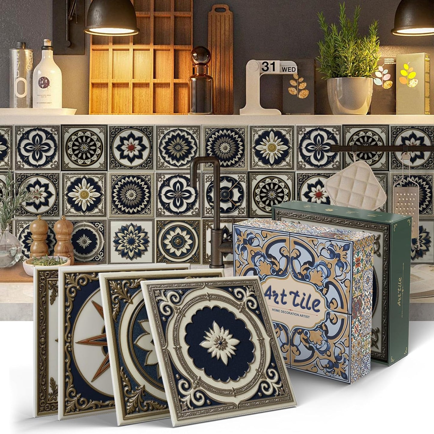 Peel and Stick Backsplash Tile Sticker for Kitchen and Bathroom Walls - 24 Removable 5.9"x5.9" Tiles, Waterproof
