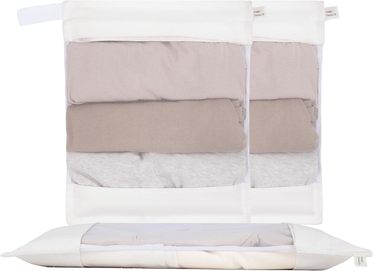 Cotton Mesh Laundry Bags, Set of 4, Dye-Free Natural Delicate Wash Bags with Hidden Zipper, Machine Washable for Bras, Lingerie & Sensitive Fabrics, Available in XXL/XL/L/M