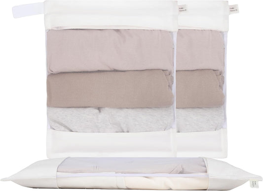 Cotton Mesh Laundry Bags, Set of 4, Dye-Free Natural Delicate Wash Bags with Hidden Zipper, Machine Washable for Bras, Lingerie & Sensitive Fabrics, Available in XXL/XL/L/M