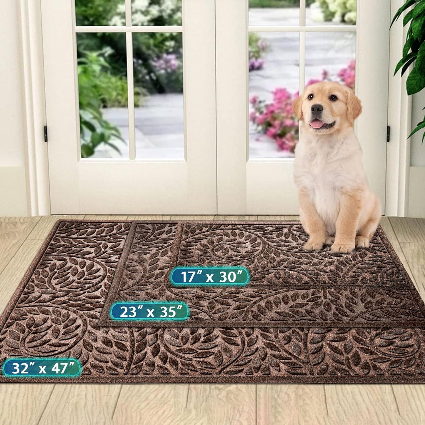 Bulijojo Front Door Mat Entrance,Durable Heavy Duty Welcome Mat,Thick Absorbent Natural Rubber Non Slip Mat,Sturdy Entryway Brown 17"x30"
